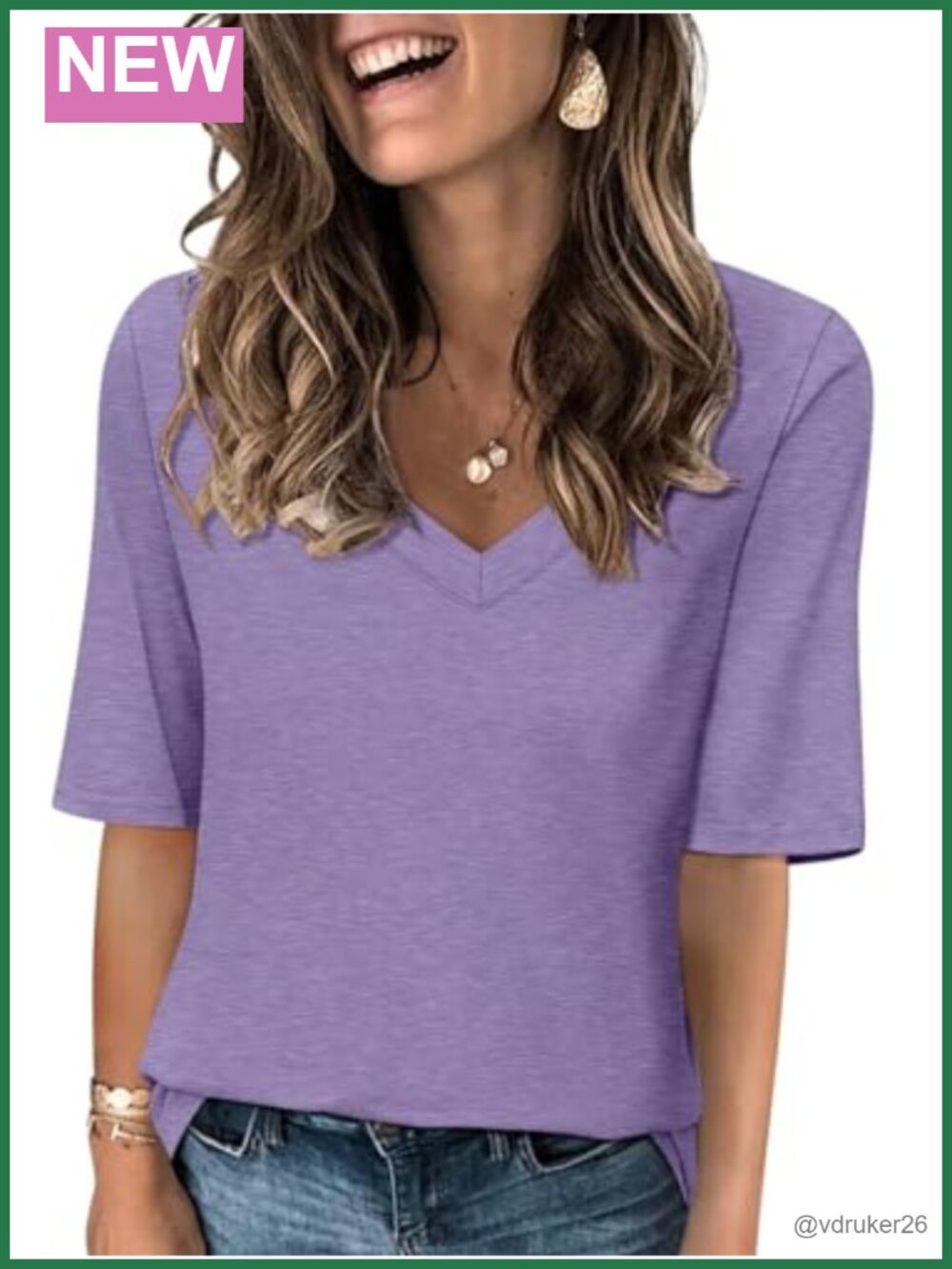 Womens V Neck Half Sleeve T Shirt Loose Casual Summer Tee